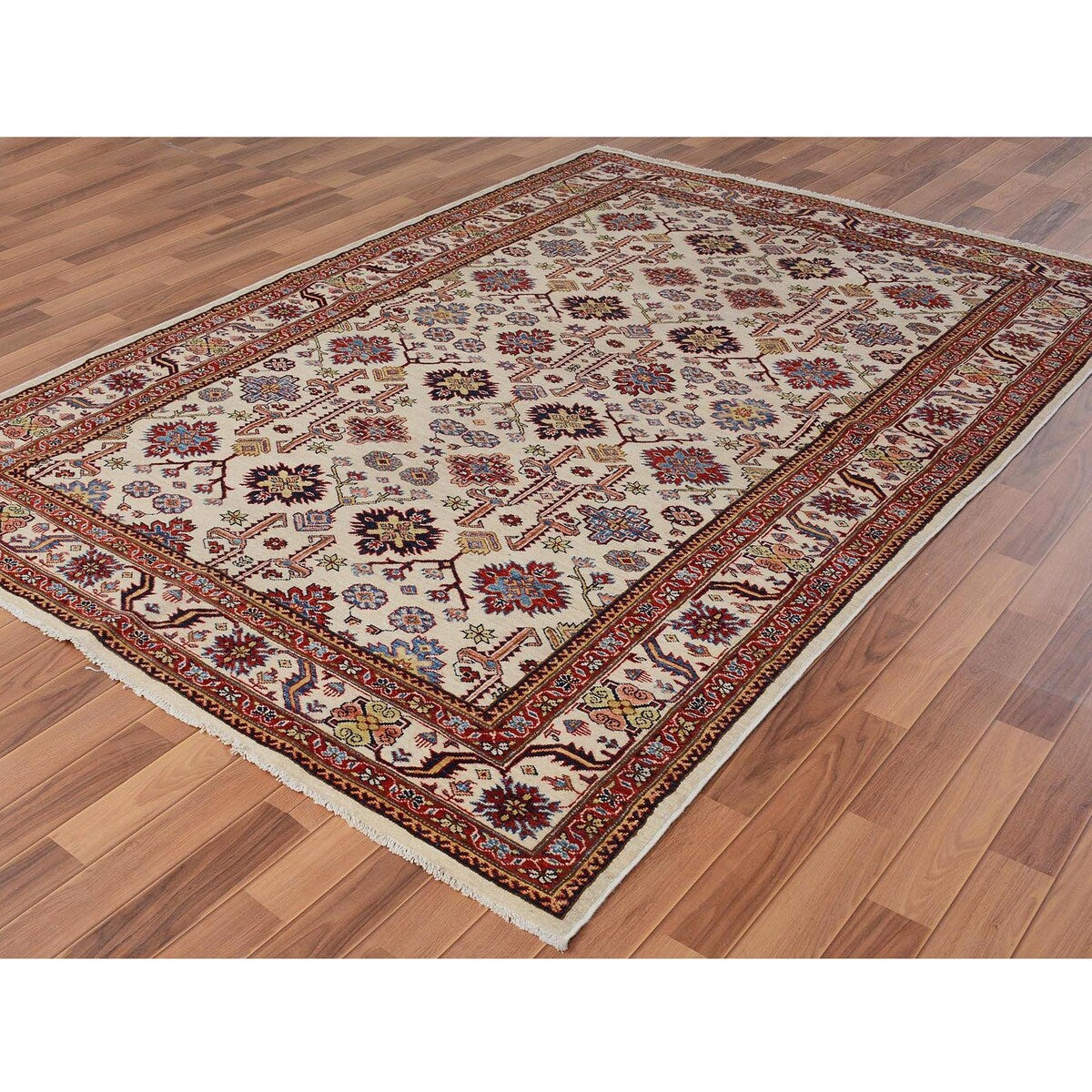 Super Kazak Pure Wool Tribal Design Handmade Rug(6'2"x8'10") - 6'2" x 8'10"