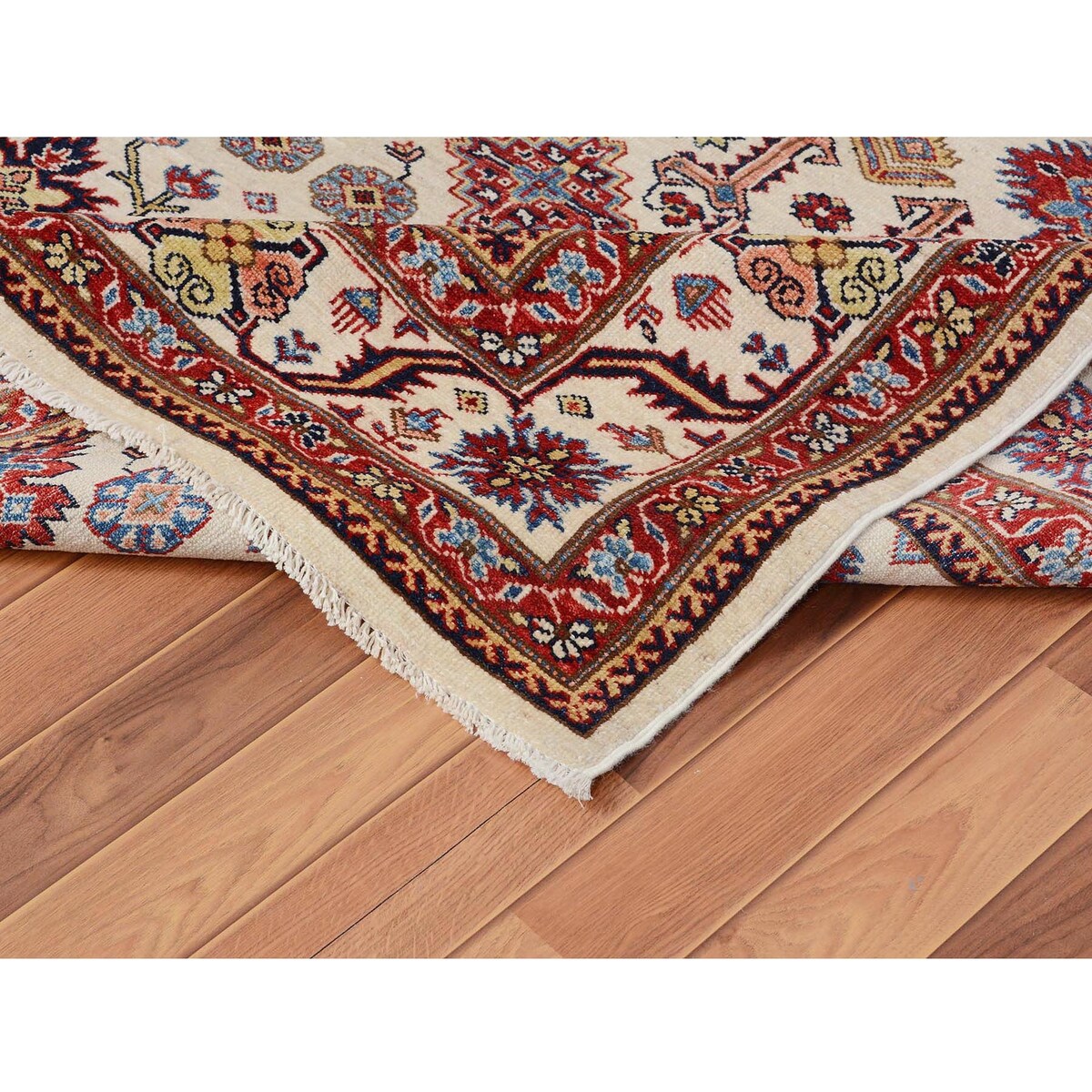 Super Kazak Pure Wool Tribal Design Handmade Rug(6'2"x8'10") - 6'2" x 8'10"