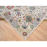 Shahbanu Rugs Ivory Tabriz Vase Flower Design Silk Textured Wool Hand Knotted Dense Weave Soft and Lush Rug (10'2" x 14'3")