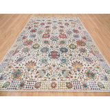 Shahbanu Rugs Ivory Tabriz Vase Flower Design Silk Textured Wool Hand Knotted Dense Weave Soft and Lush Rug (10'2" x 14'3")
