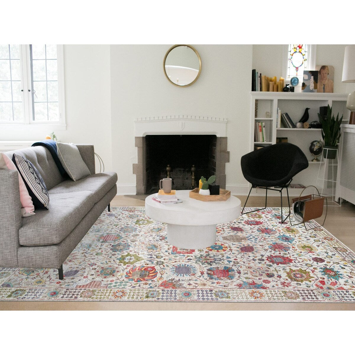 Shahbanu Rugs Ivory Tabriz Vase Flower Design Silk Textured Wool Hand Knotted Dense Weave Soft and Lush Rug (10'2" x 14'3")