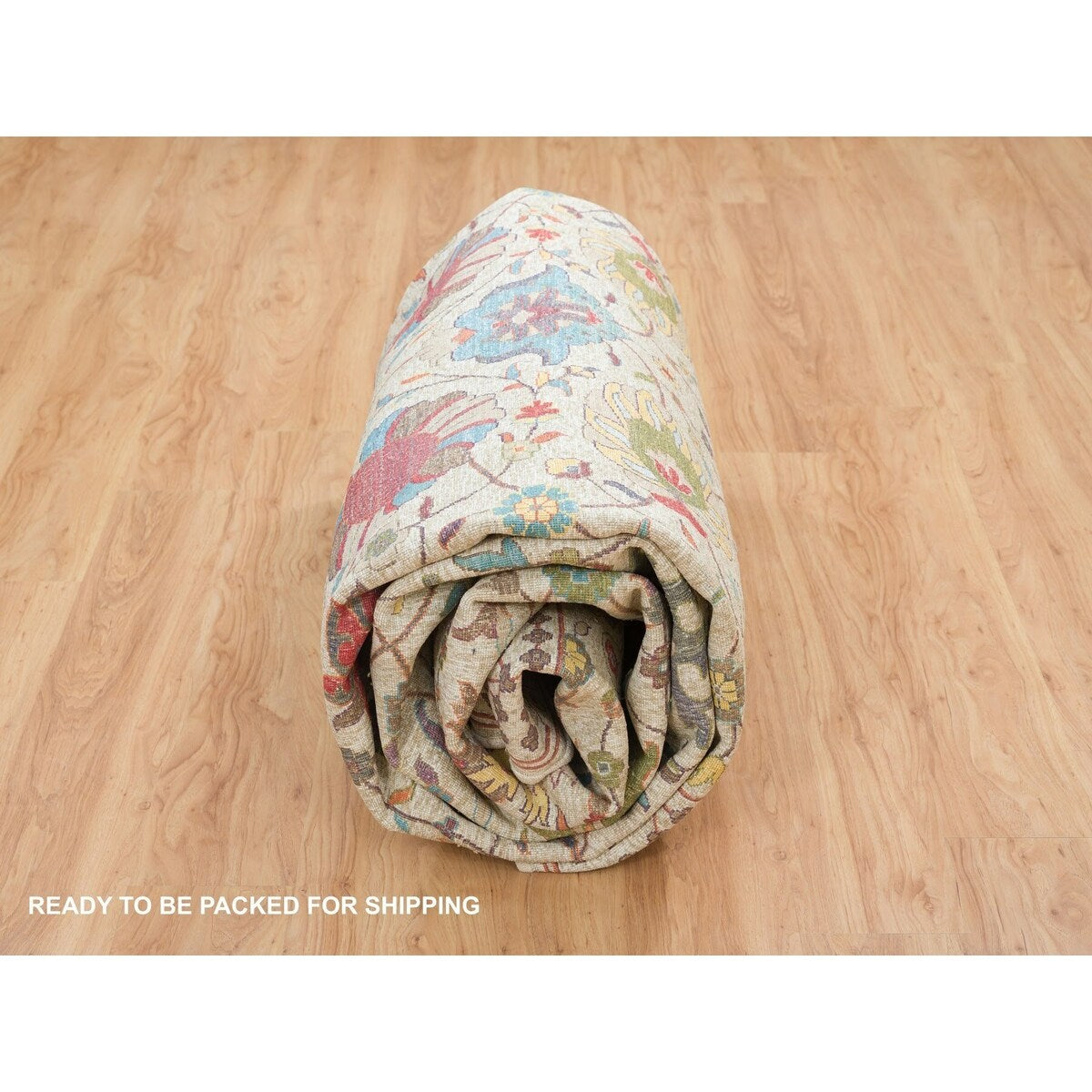 Shahbanu Rugs Ivory Tabriz Vase Flower Design Silk Textured Wool Hand Knotted Dense Weave Soft and Lush Rug (10'2" x 14'3")
