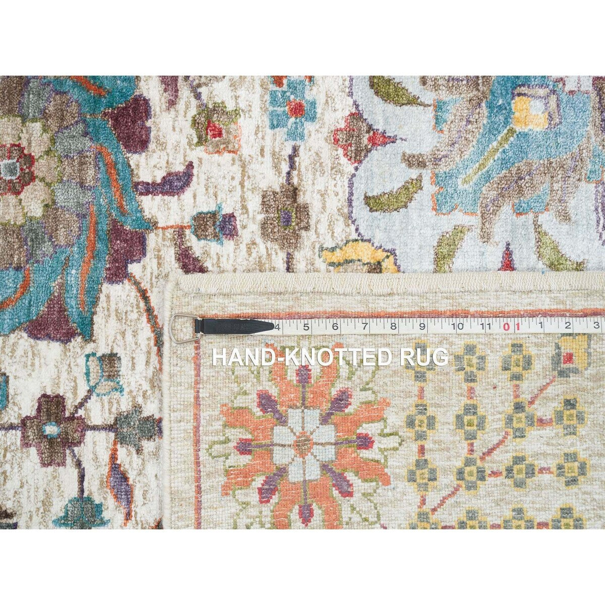Shahbanu Rugs Ivory Tabriz Vase Flower Design Silk Textured Wool Hand Knotted Dense Weave Soft and Lush Rug (10'2" x 14'3")