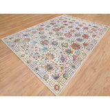 Shahbanu Rugs Ivory Tabriz Vase Flower Design Silk Textured Wool Hand Knotted Dense Weave Soft and Lush Rug (10'2" x 14'3")