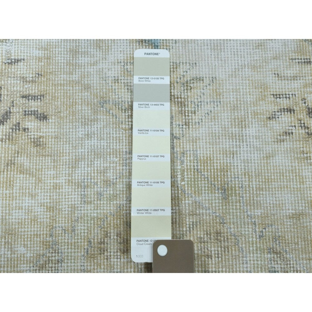 Shahbanu Rugs Ivory Vintage White Wash Tabriz Worn Wool Hand-Knotted Oriental Rug (9'6" x 13'0") - 9'6" x 13'0"