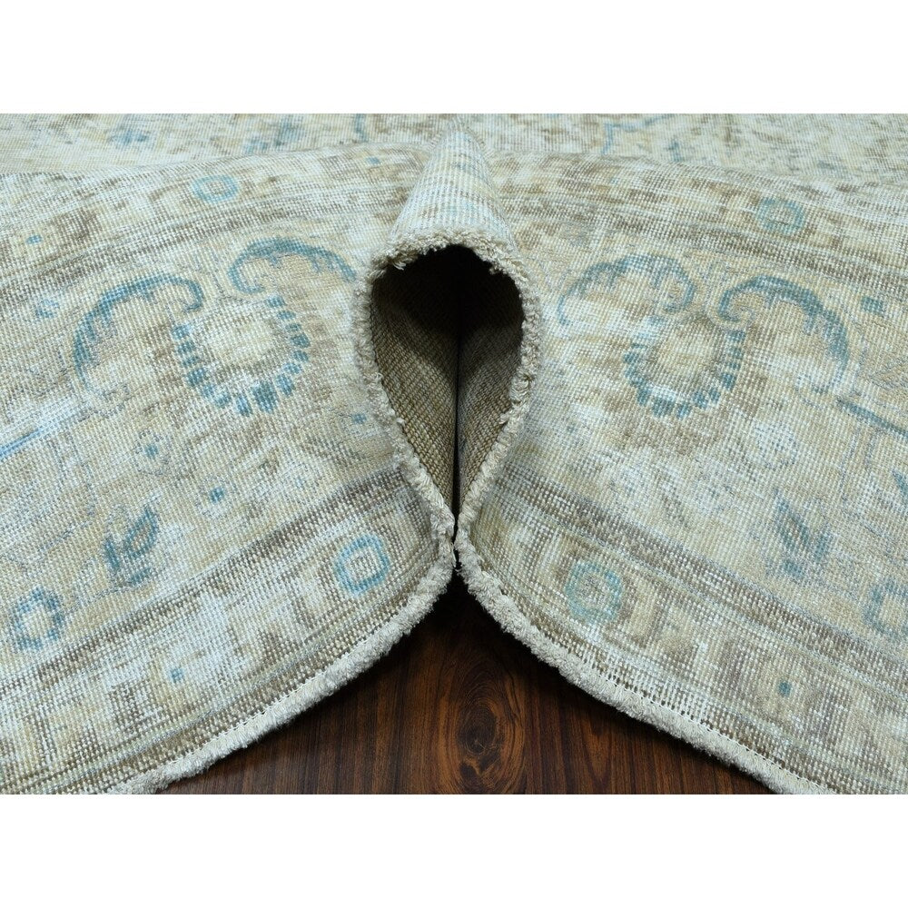 Shahbanu Rugs Ivory Vintage White Wash Tabriz Worn Wool Hand-Knotted Oriental Rug (9'6" x 13'0") - 9'6" x 13'0"
