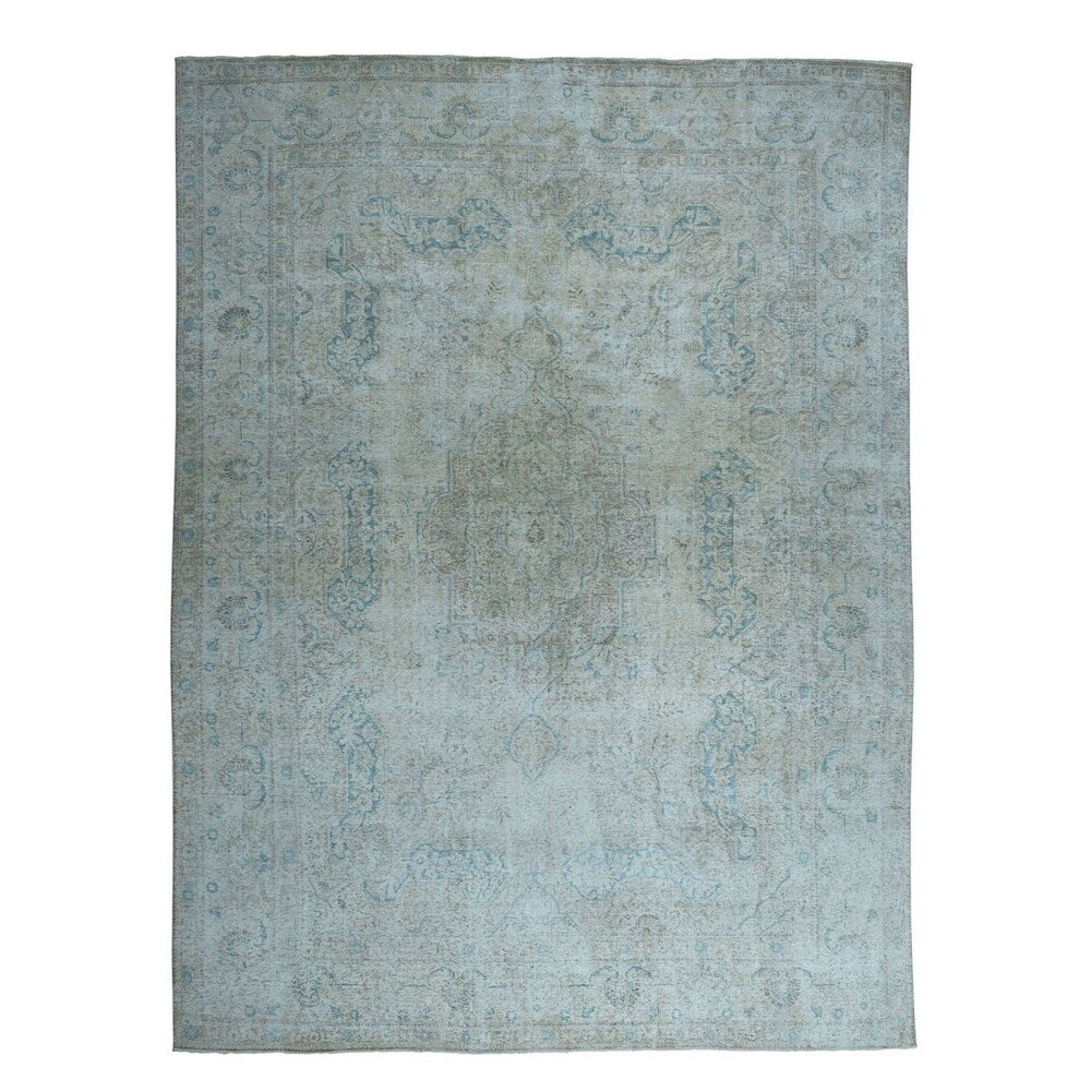 Shahbanu Rugs Ivory Vintage White Wash Tabriz Worn Wool Hand-Knotted Oriental Rug (9'6" x 13'0") - 9'6" x 13'0"