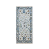 Shahbanu Rugs Ivory, Dense Weave Wool, Hand Knotted Ushak with All Over Design, Runner Oriental Rug (2'6" x 6'0") - 2'6" x 6'0"