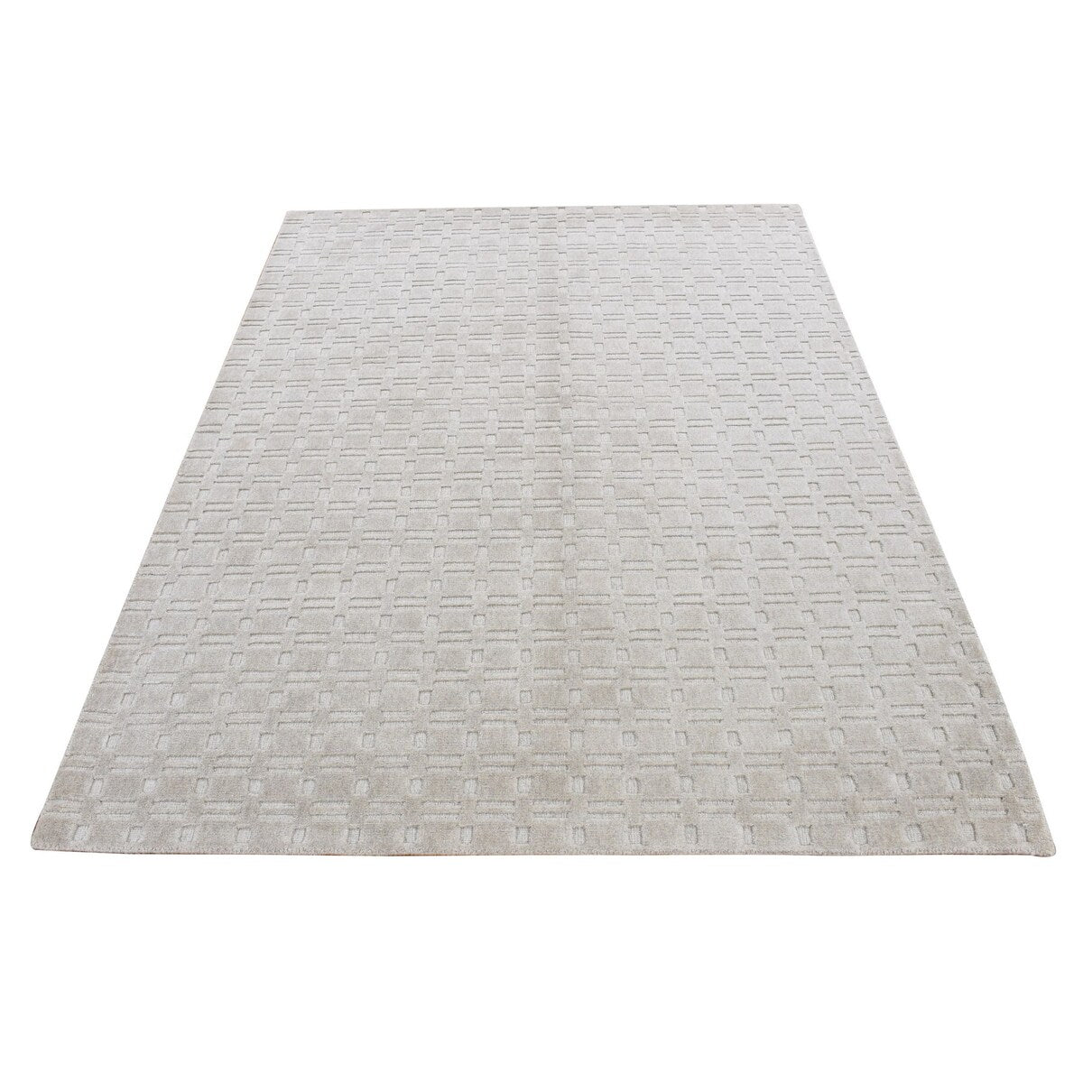 Shahbanu Rugs Ivory, Hand Loomed, Pure Wool, Tone on Tone Design, Orie