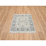 Shahbanu Rugs Ivory, Nain with All Over Flower Design 250 KPSI, Wool and Silk Hand Knotted, Square Oriental Rug (4'0" x 4'1")