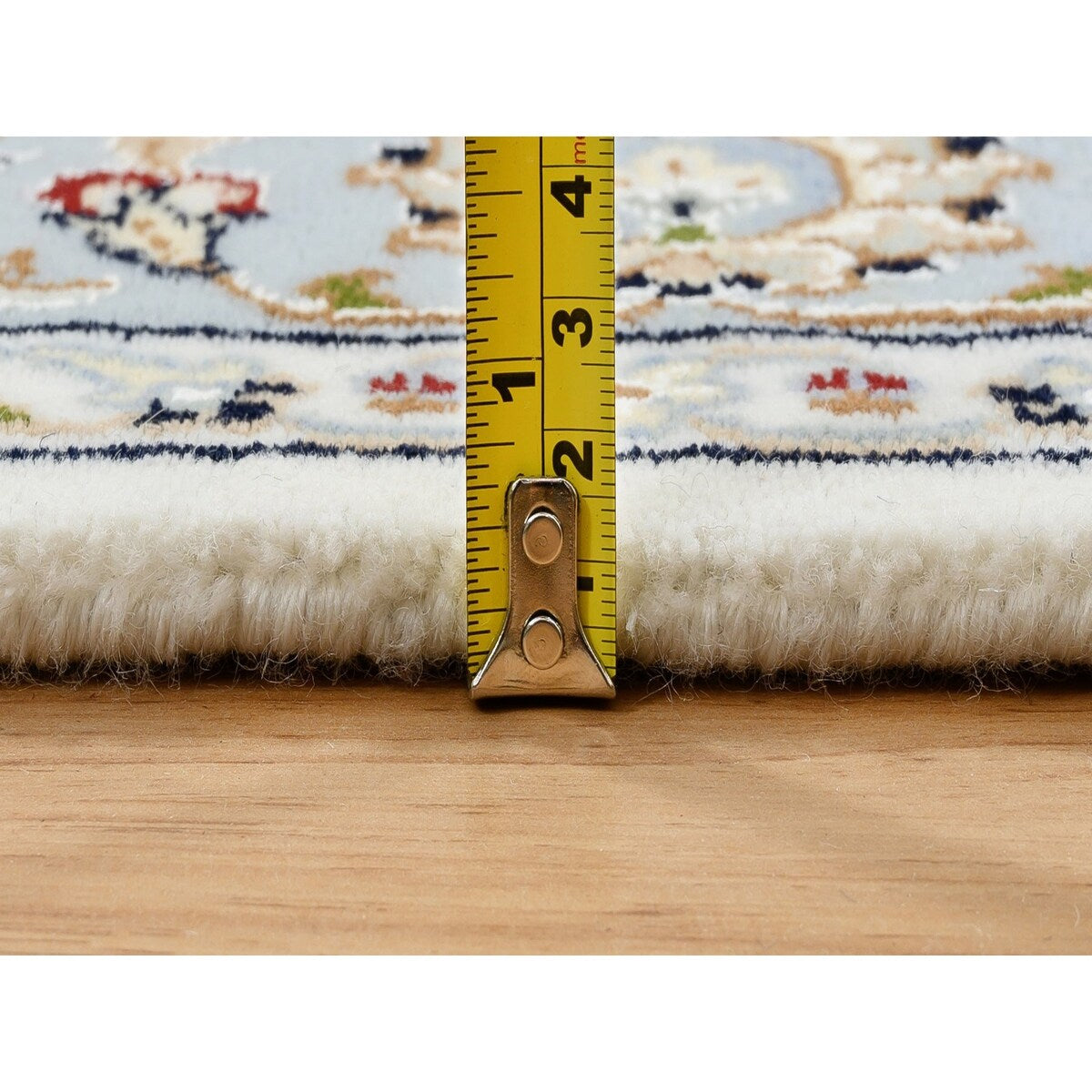 Shahbanu Rugs Ivory, Nain with All Over Flower Design 250 KPSI, Wool and Silk Hand Knotted, Square Oriental Rug (4'0" x 4'1")