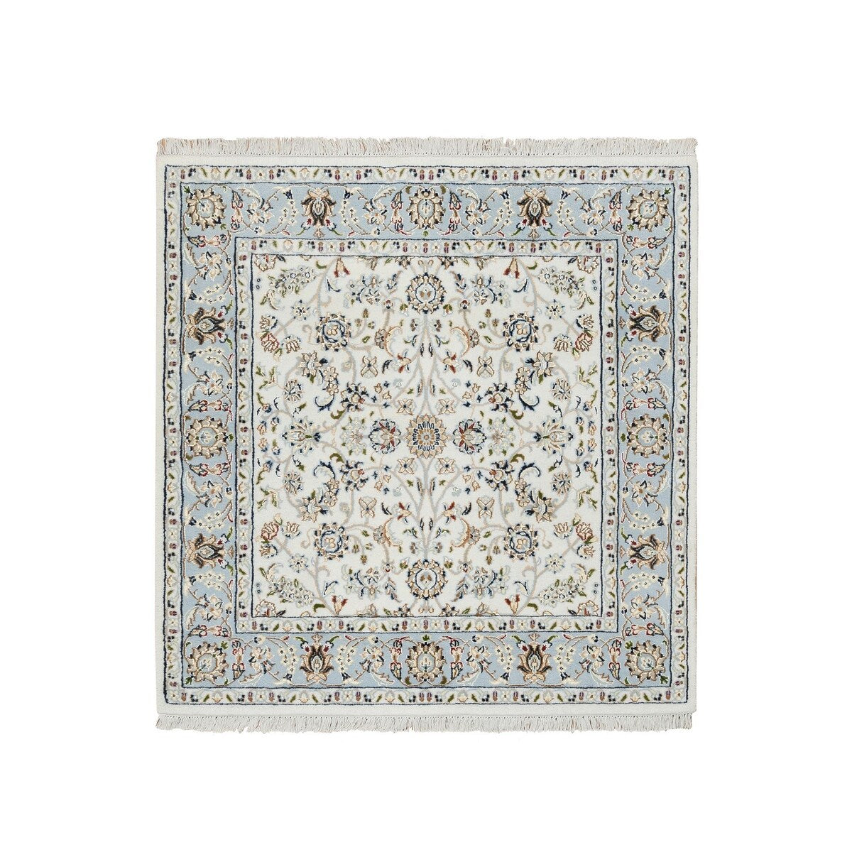 Shahbanu Rugs Ivory, Nain with All Over Flower Design 250 KPSI, Wool and Silk Hand Knotted, Square Oriental Rug (4'0" x 4'1")