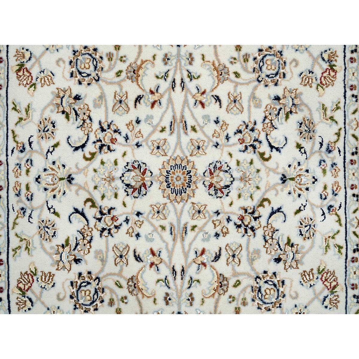 Shahbanu Rugs Ivory, Nain with All Over Flower Design 250 KPSI, Wool and Silk Hand Knotted, Square Oriental Rug (4'0" x 4'1")