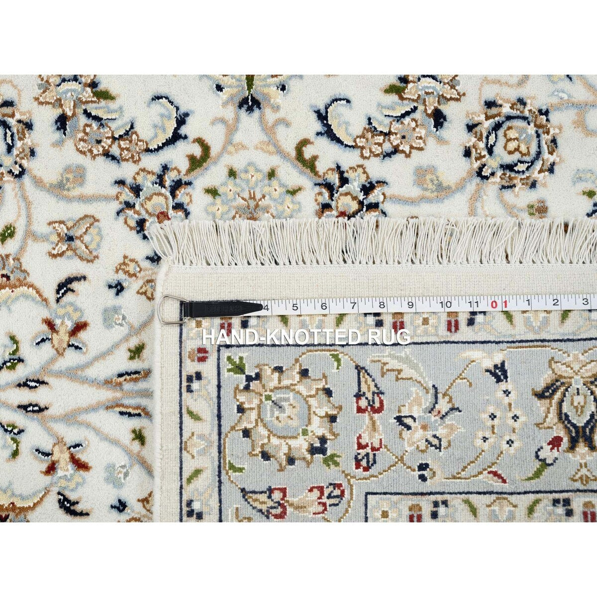 Shahbanu Rugs Ivory, Nain with All Over Flower Design 250 KPSI, Wool and Silk Hand Knotted, Square Oriental Rug (4'0" x 4'1")