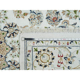 Shahbanu Rugs Ivory, Nain with Center Medallion Flower Design 250 KPSI, Pure Wool Hand Knotted, Oriental Rug (6'1" x 9'4")