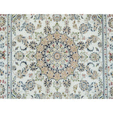 Shahbanu Rugs Ivory, Nain with Center Medallion Flower Design 250 KPSI, Pure Wool Hand Knotted, Oriental Rug (6'1" x 9'4")