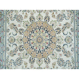 Shahbanu Rugs Ivory, Nain with Center Medallion Flower Design, 250 KPSI, 100% Wool, Hand Knotted, Oriental Rug (6'2" x 9'1")