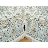 Shahbanu Rugs Ivory, Nain with Center Medallion Flower Design, 250 KPSI, 100% Wool, Hand Knotted, Oriental Rug (6'2" x 9'1")