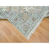 Shahbanu Rugs Ivory, Nain with Center Medallion Flower Design, 250 KPSI, 100% Wool, Hand Knotted, Oriental Rug (6'2" x 9'1")