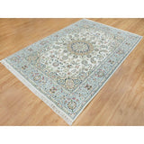 Shahbanu Rugs Ivory, Nain with Center Medallion Flower Design, 250 KPSI, 100% Wool, Hand Knotted, Oriental Rug (6'2" x 9'1")