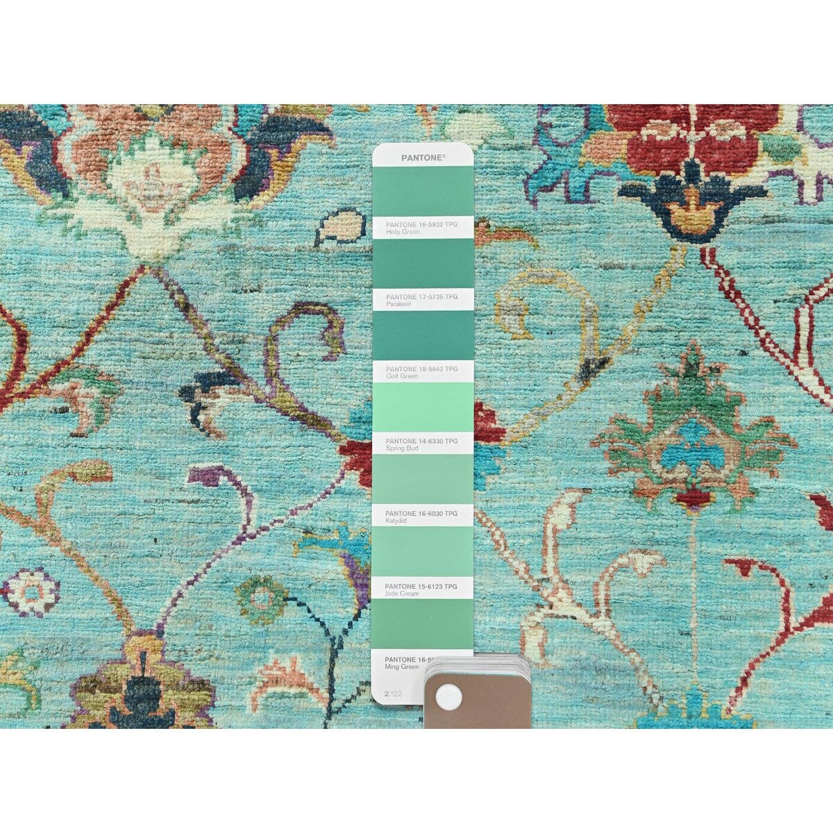 Shahbanu Rugs Jungle Green Afghan Peshawar Sultani All Over Pomegranate Design Natural Dyes Wool Hand Knotted Rug (10'1"x13'3")