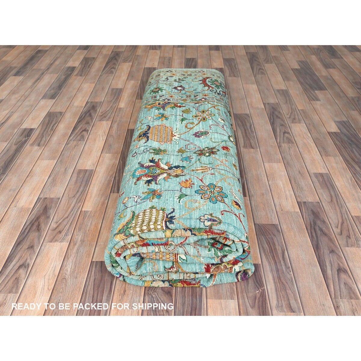 Shahbanu Rugs Jungle Green Afghan Peshawar Sultani All Over Pomegranate Design Natural Dyes Wool Hand Knotted Rug (10'1"x13'3")