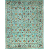 Shahbanu Rugs Jungle Green Afghan Peshawar Sultani All Over Pomegranate Design Natural Dyes Wool Hand Knotted Rug (10'1"x13'3")