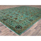 Shahbanu Rugs Jungle Green Afghan Peshawar Sultani All Over Pomegranate Design Natural Dyes Wool Hand Knotted Rug (10'1"x13'3")