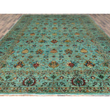 Shahbanu Rugs Jungle Green Afghan Peshawar Sultani All Over Pomegranate Design Natural Dyes Wool Hand Knotted Rug (10'1"x13'3")