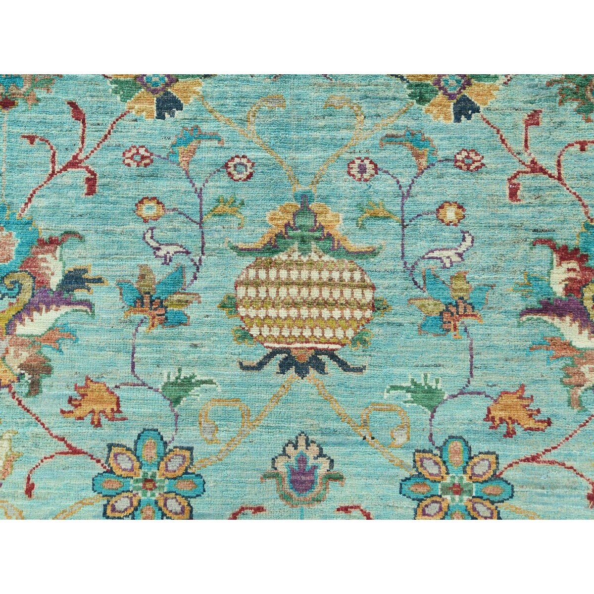 Shahbanu Rugs Jungle Green Afghan Peshawar Sultani All Over Pomegranate Design Natural Dyes Wool Hand Knotted Rug (10'1"x13'3")