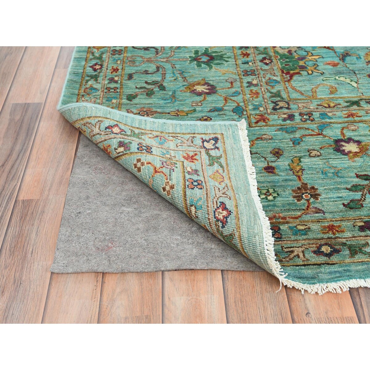 Shahbanu Rugs Jungle Green Afghan Peshawar Sultani All Over Pomegranate Design Natural Dyes Wool Hand Knotted Rug (10'1"x13'3")