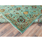 Shahbanu Rugs Jungle Green Afghan Peshawar Sultani All Over Pomegranate Design Natural Dyes Wool Hand Knotted Rug (10'1"x13'3")