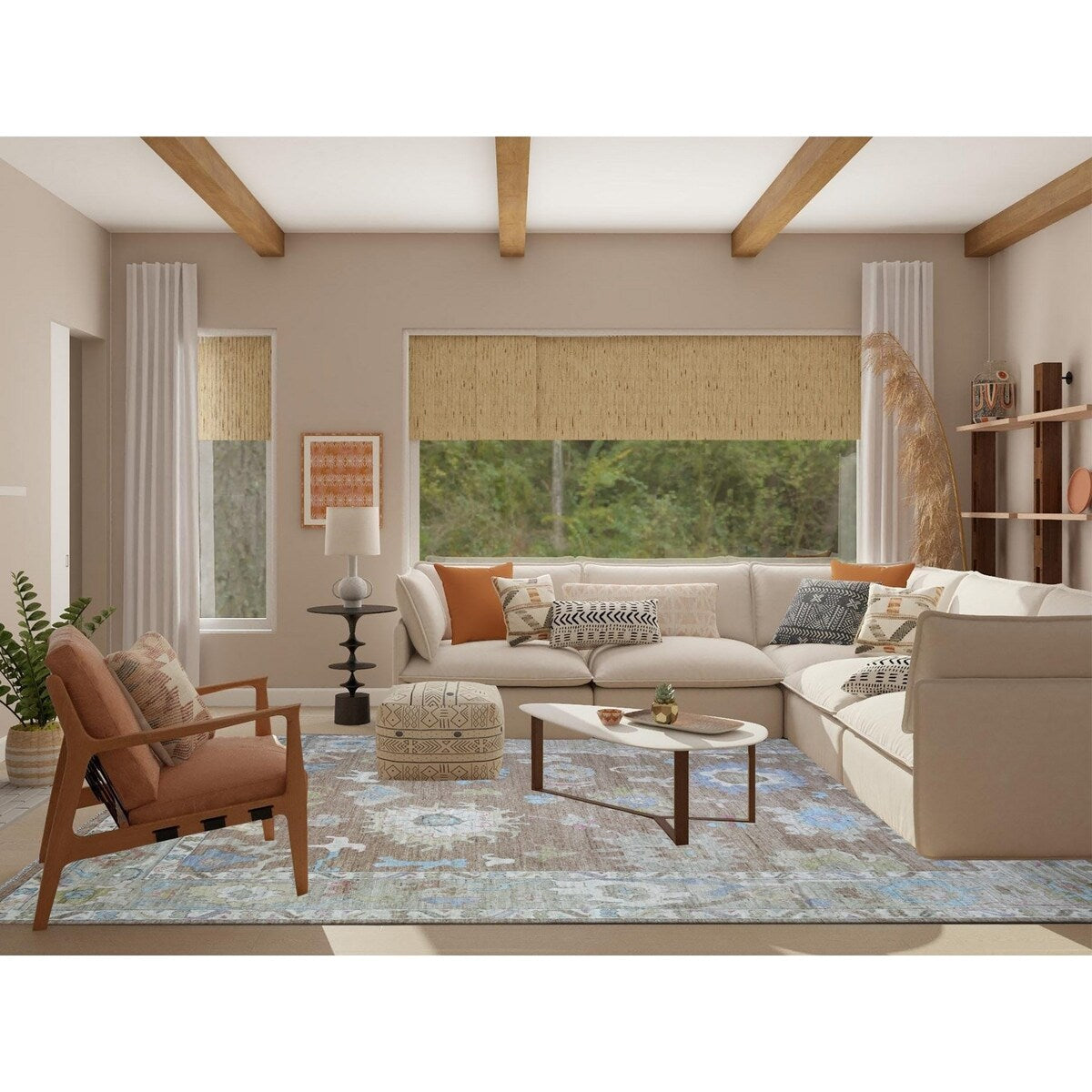 Shahbanu Rugs Khaki Brown, Hand Knotted Afghan Oushak with Large Motifs, Natural Dyes Pure Wool, Oriental Rug (9'1" x 11'6")