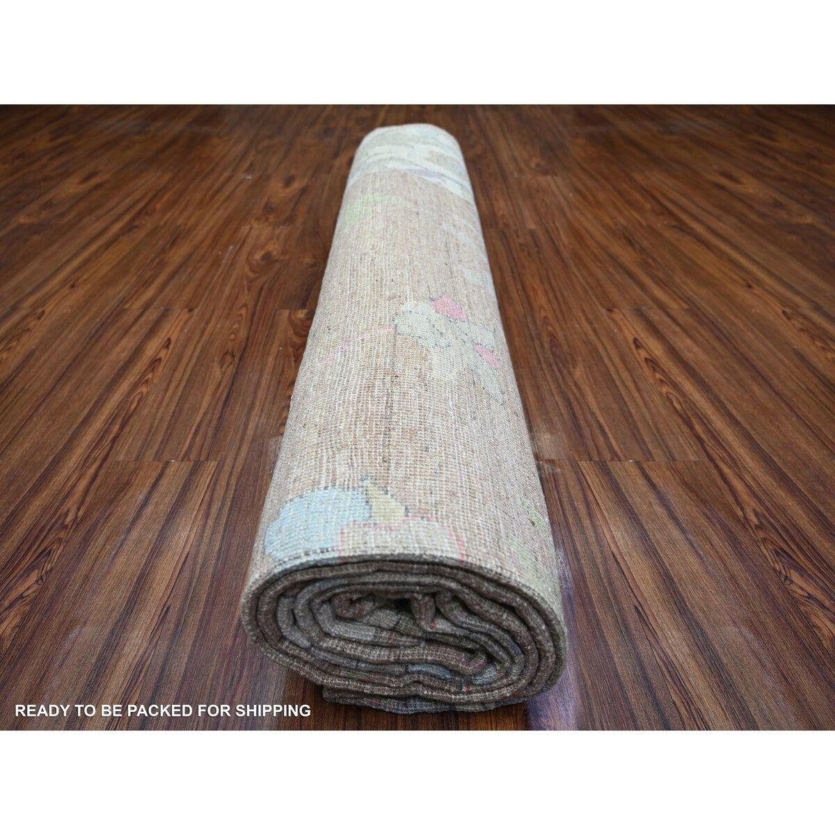 Shahbanu Rugs Khaki Brown, Hand Knotted Afghan Oushak with Large Motifs, Natural Dyes Pure Wool, Oriental Rug (9'1" x 11'6")