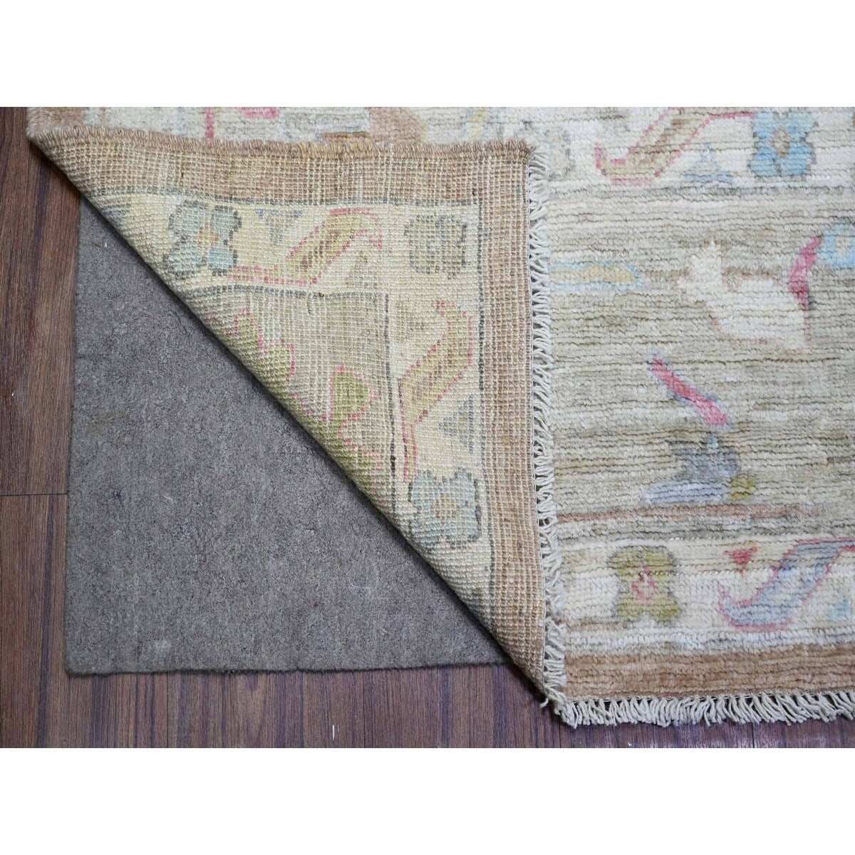 Shahbanu Rugs Khaki Brown, Hand Knotted Afghan Oushak with Large Motifs, Natural Dyes Pure Wool, Oriental Rug (9'1" x 11'6")