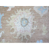Shahbanu Rugs Khaki Brown, Hand Knotted Afghan Oushak with Large Motifs, Natural Dyes Pure Wool, Oriental Rug (9'1" x 11'6")
