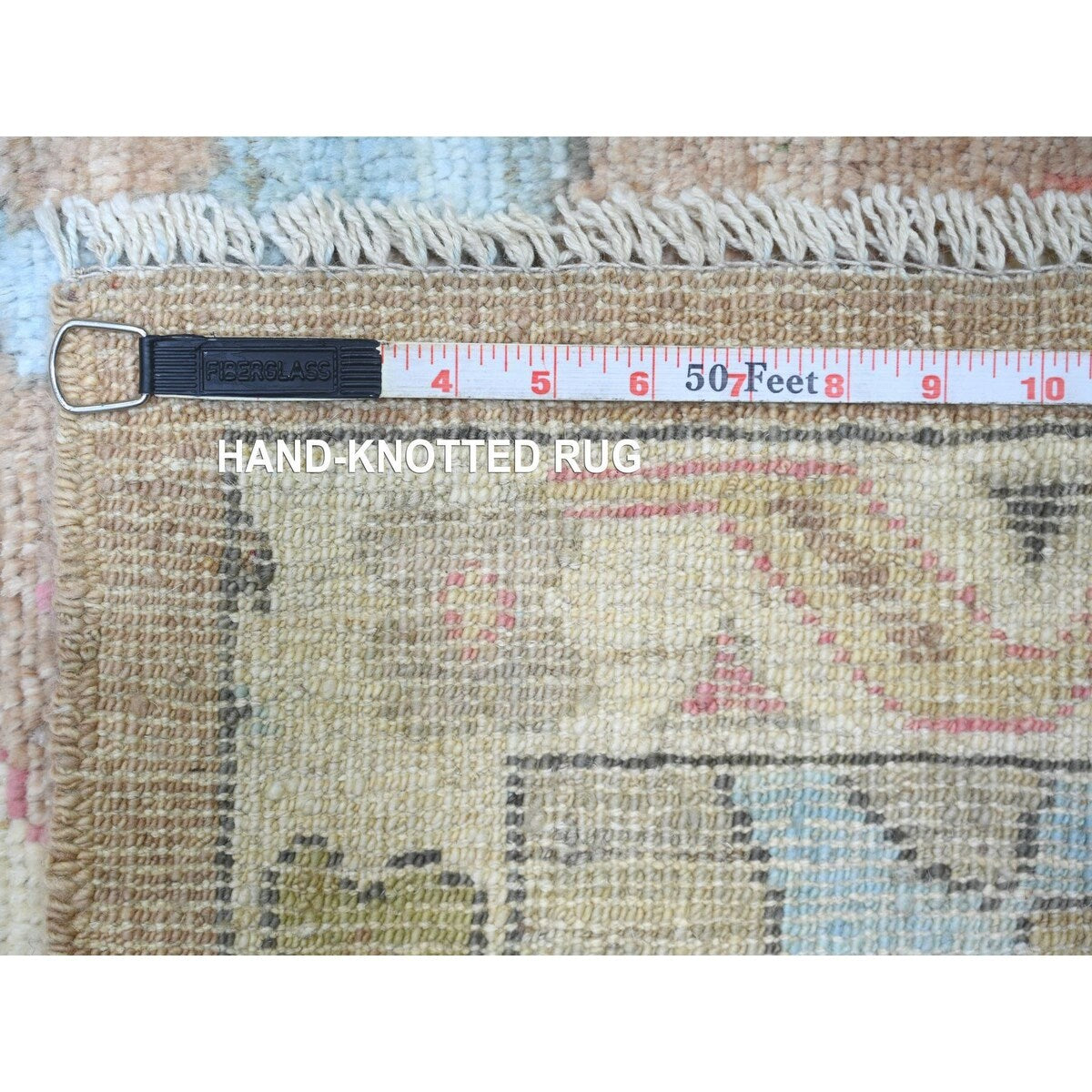 Shahbanu Rugs Khaki Brown, Hand Knotted Afghan Oushak with Large Motifs, Natural Dyes Pure Wool, Oriental Rug (9'1" x 11'6")