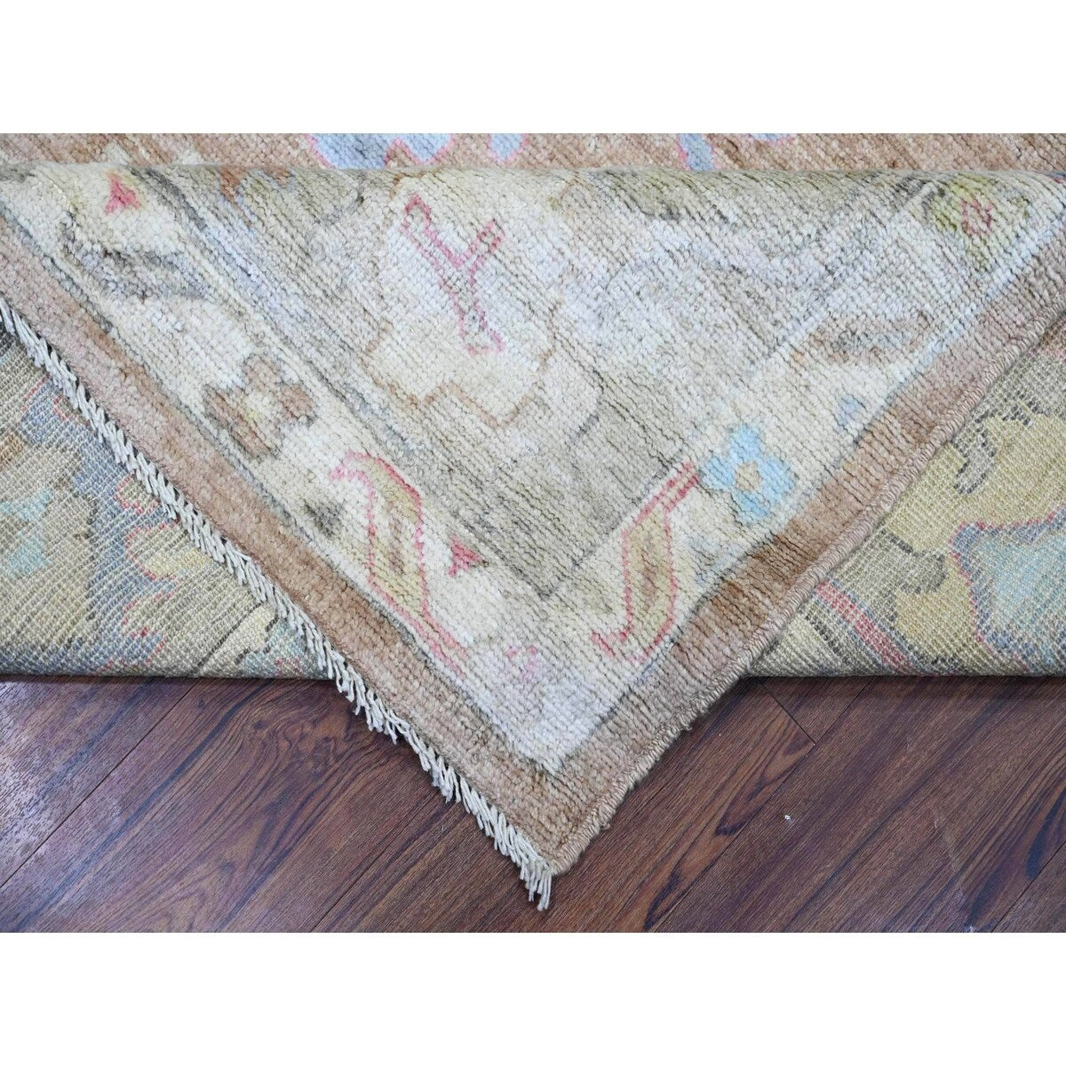 Shahbanu Rugs Khaki Brown, Hand Knotted Afghan Oushak with Large Motifs, Natural Dyes Pure Wool, Oriental Rug (9'1" x 11'6")