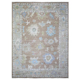 Shahbanu Rugs Khaki Brown, Hand Knotted Afghan Oushak with Large Motifs, Natural Dyes Pure Wool, Oriental Rug (9'1" x 11'6")