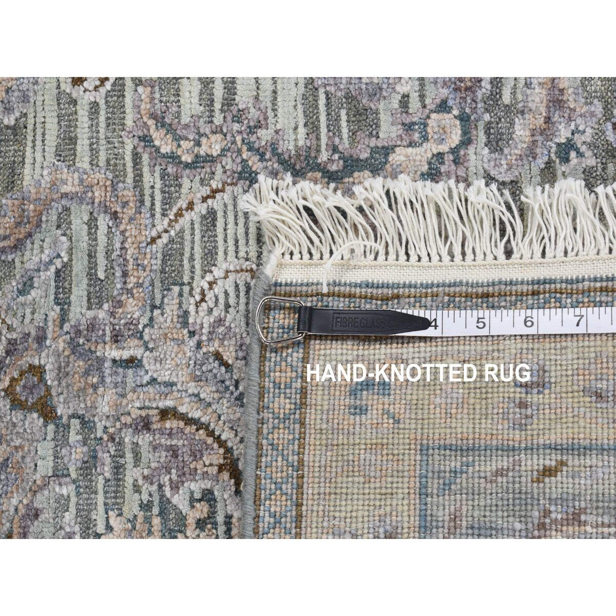 Shahbanu Rugs Laurel Green, Pure Silk with Textured Wool, Mughal Design, Hand Knotted, Runner Oriental Rug (2'5" x 8'1")
