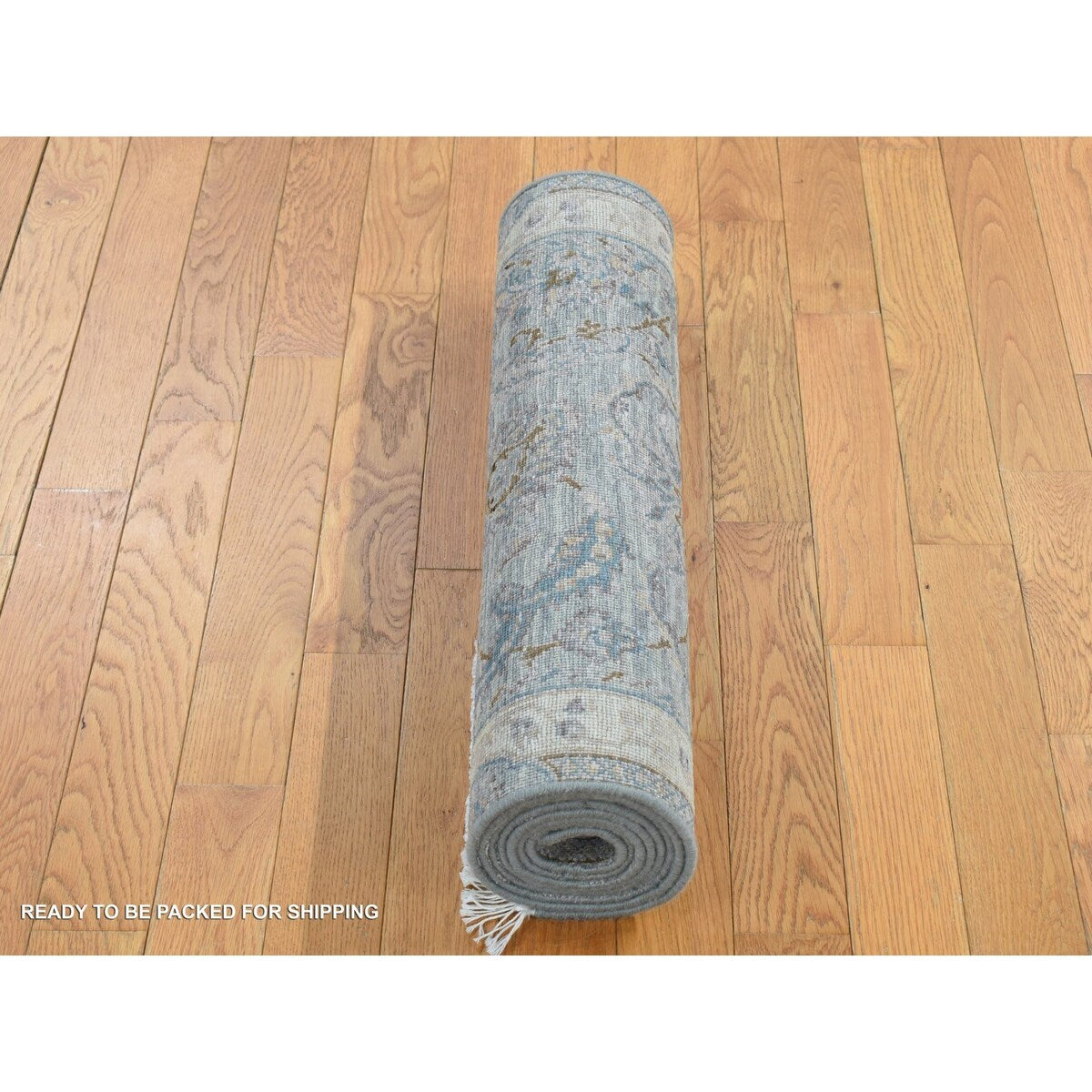 Shahbanu Rugs Laurel Green, Pure Silk with Textured Wool, Mughal Design, Hand Knotted, Runner Oriental Rug (2'5" x 8'1")