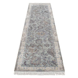 Shahbanu Rugs Laurel Green, Pure Silk with Textured Wool, Mughal Design, Hand Knotted, Runner Oriental Rug (2'5" x 8'1")