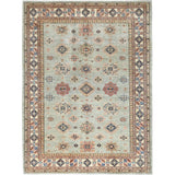 Shahbanu Rugs Light Gray Hand Knotted Afghan Super Kazak Tribal Medallions Natural Dyes Densely Woven Wool Oriental Rug 8'8"x12'