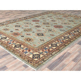 Shahbanu Rugs Light Gray Hand Knotted Afghan Super Kazak Tribal Medallions Natural Dyes Densely Woven Wool Oriental Rug 8'8"x12'