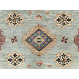 Shahbanu Rugs Light Gray Hand Knotted Afghan Super Kazak Tribal Medallions Natural Dyes Densely Woven Wool Oriental Rug 8'8"x12'