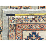 Shahbanu Rugs Light Gray Hand Knotted Afghan Super Kazak Tribal Medallions Natural Dyes Densely Woven Wool Oriental Rug 8'8"x12'