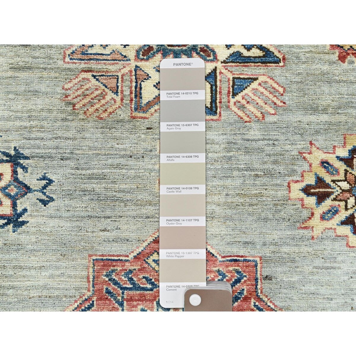 Shahbanu Rugs Light Gray Hand Knotted Afghan Super Kazak Tribal Medallions Natural Dyes Densely Woven Wool Oriental Rug 8'8"x12'
