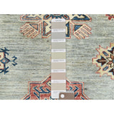 Shahbanu Rugs Light Gray Hand Knotted Afghan Super Kazak Tribal Medallions Natural Dyes Densely Woven Wool Oriental Rug 8'8"x12'
