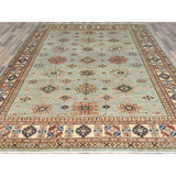 Shahbanu Rugs Light Gray Hand Knotted Afghan Super Kazak Tribal Medallions Natural Dyes Densely Woven Wool Oriental Rug 8'8"x12'