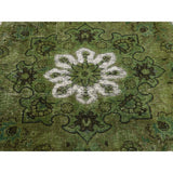 Shahbanu Rugs Light Green OverdyedHi-low Vintage Hand-Knotted Rug (9'7" x 12'5") - 9'7" x 12'5"